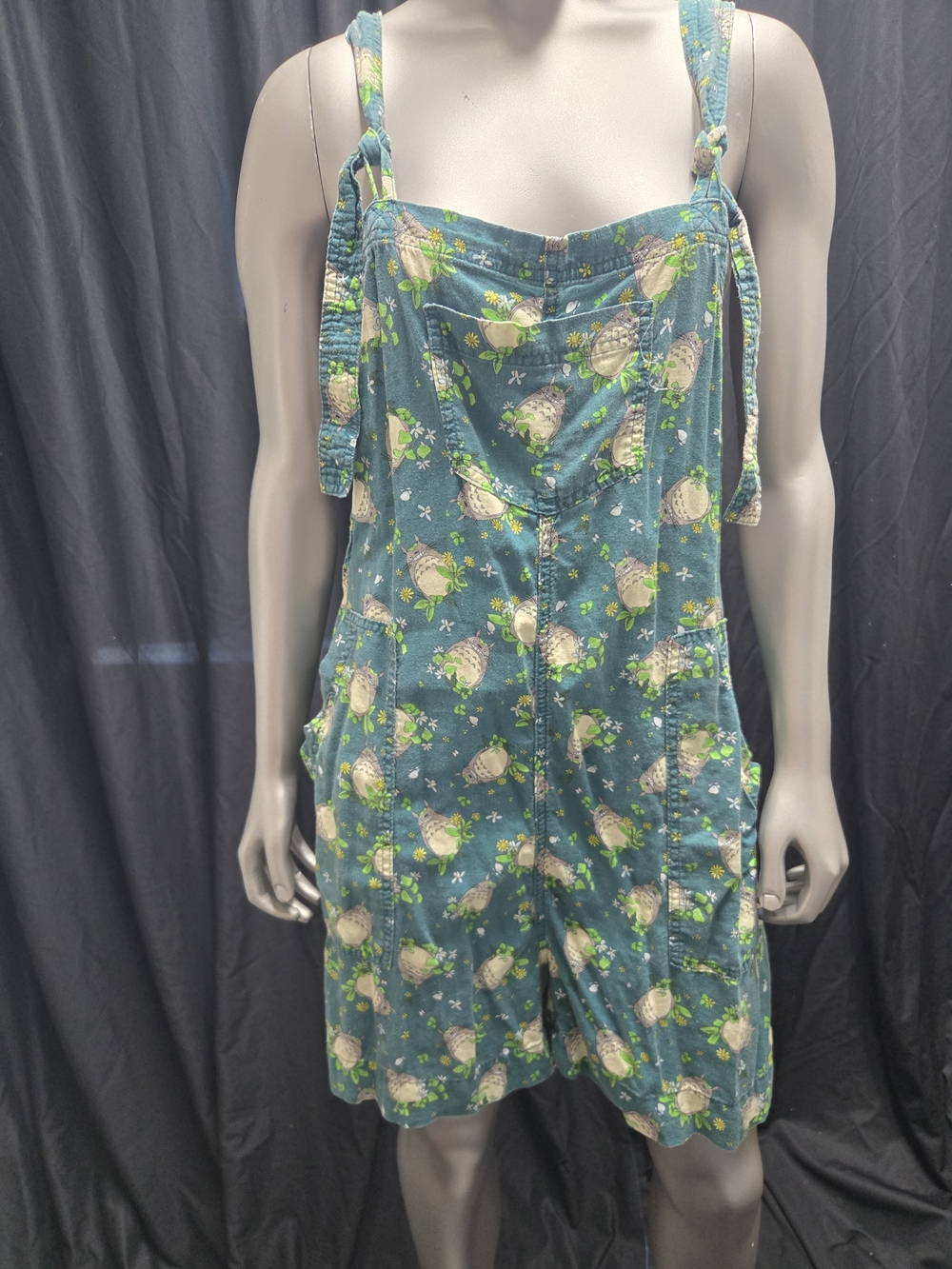 Her Universe Teal Romper with Green Floral & Totoro Print